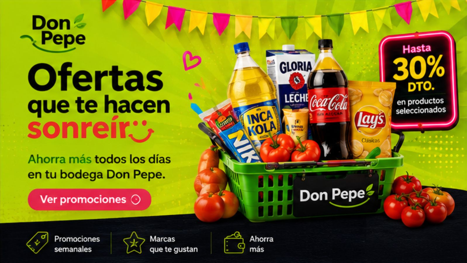 Cesta con productos frescos de Don Pepe Bodega